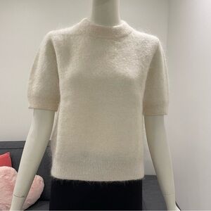 H&M Cream Short Sleeve Fuzzy Sweater